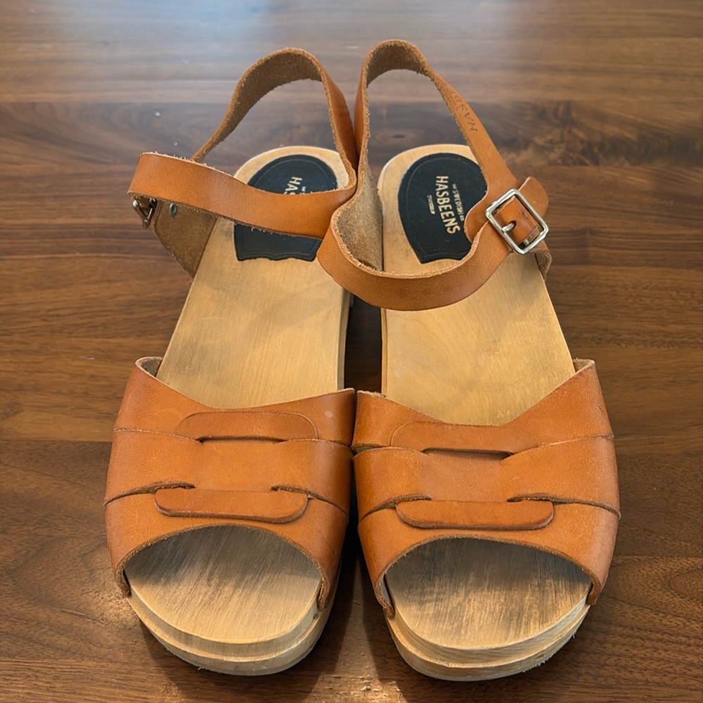 Swedish hasbeens wooden sandal/clog - wood - leather - size EU 39